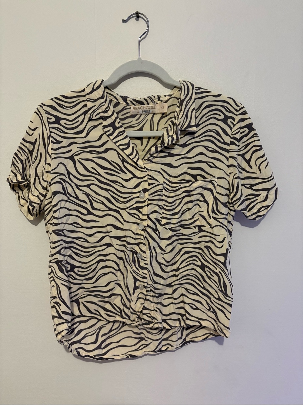 Beachgold Black & Cream Zebra Print Button-Front Women's Top